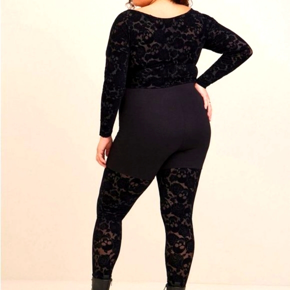 ❤️NWT VINTAGE TORRID CATSUIT - FLORAL SKULL MESH FLOCKED LONG SLEEVE - Picture 3 of 11